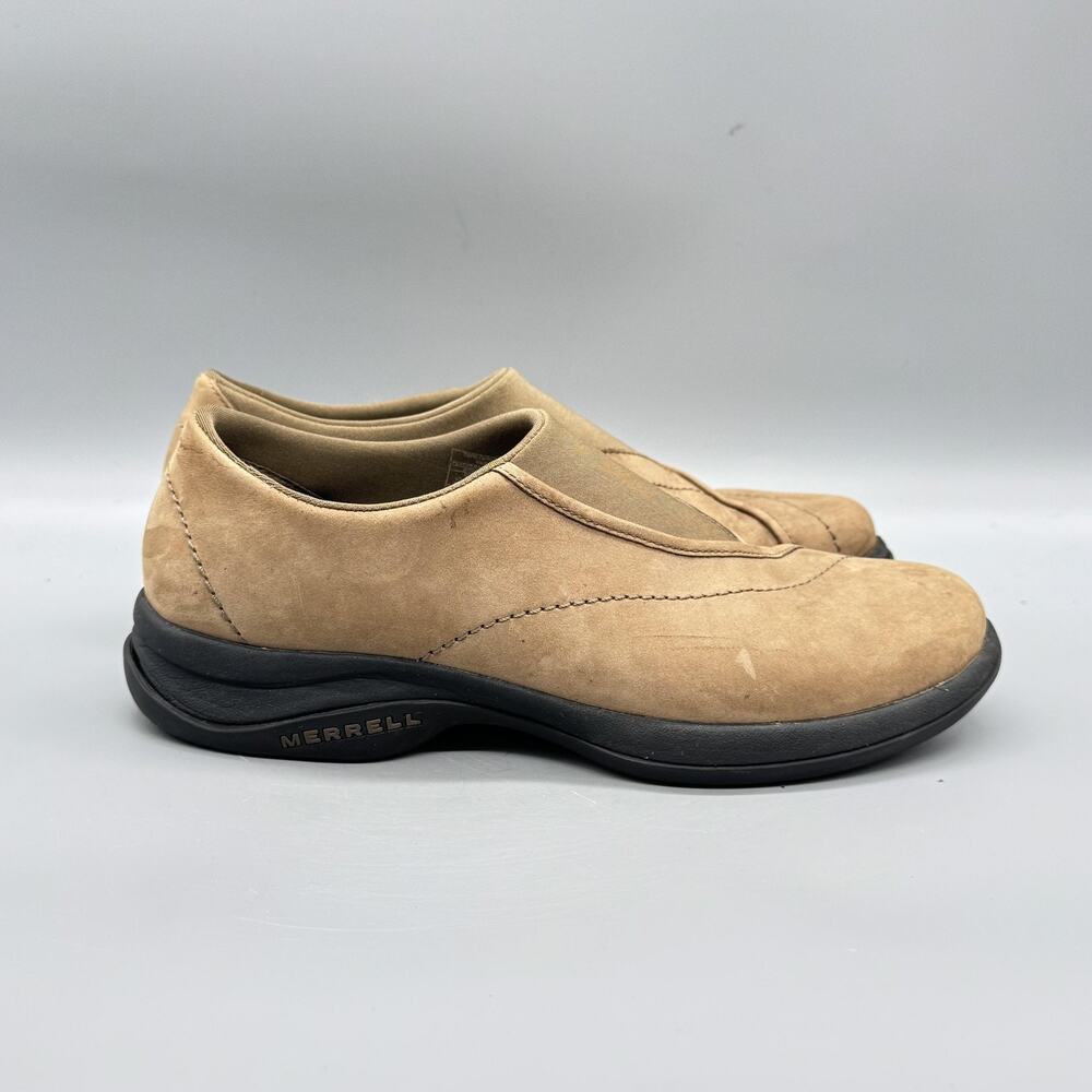 Merrell Shoes Womens 8.5 Beige Suede Slip On Air Cushion Comfort Walking Casual